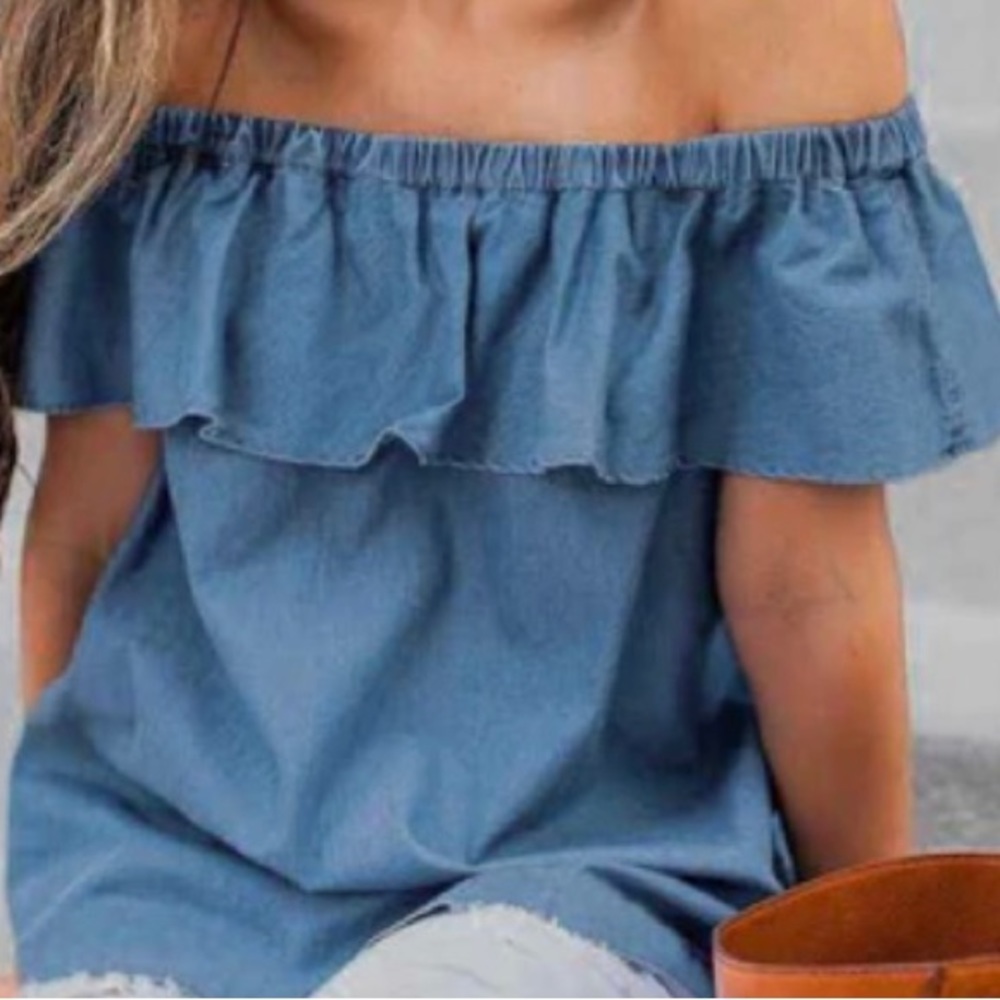 Off the shoulder Jean shirt